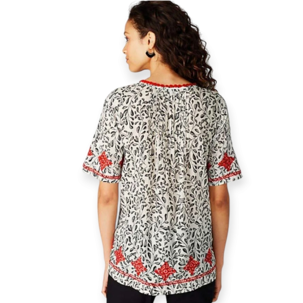 NWOT J Jill cream red black embroidered floral blouse top Womens Medium - Picture 3 of 12